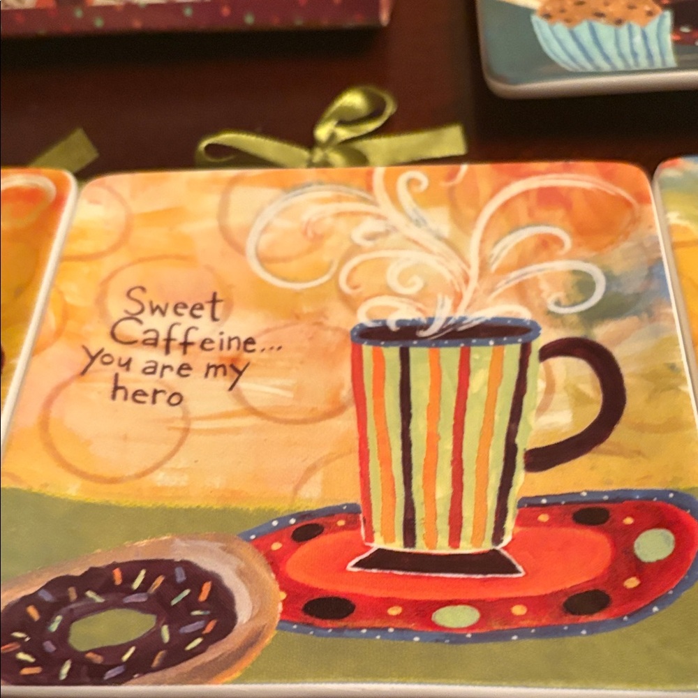 Coffee Talk Decorative desert/appetizer plates 4 piece Set Multicolor 4.5” - Picture 4 of 8
